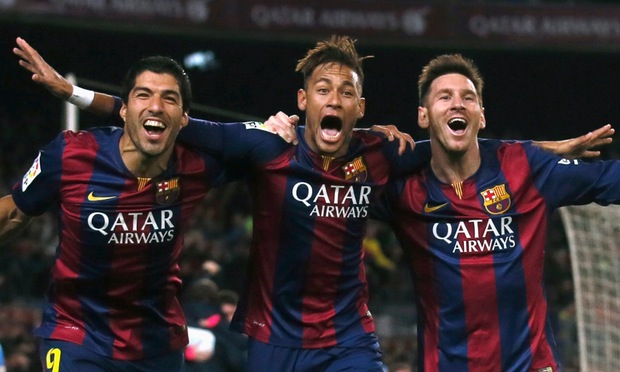 Tres amigos, de har verkligen börjat hitta varandra nu. Suaréz, Neymar Jr och Messi! Foto: The Guardian