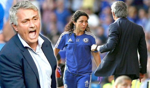 Det var inga glada miner mellan läkaren Eva Carneiro och tränaren José Mourinho, Foto:express.co.uk