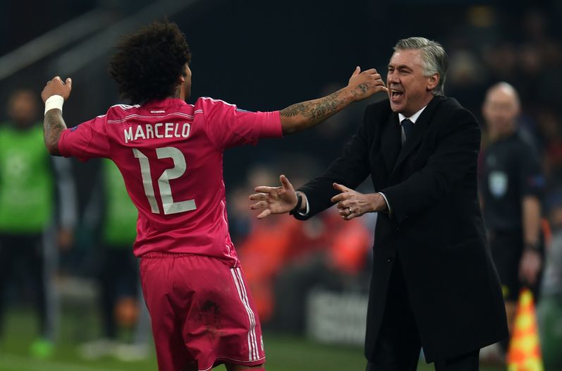 Kärlek till coach Ancelotti visade Marcelo på när han avgjort matchen med sitt drömmål mot Schalke 04, Foto: Nacion.com
