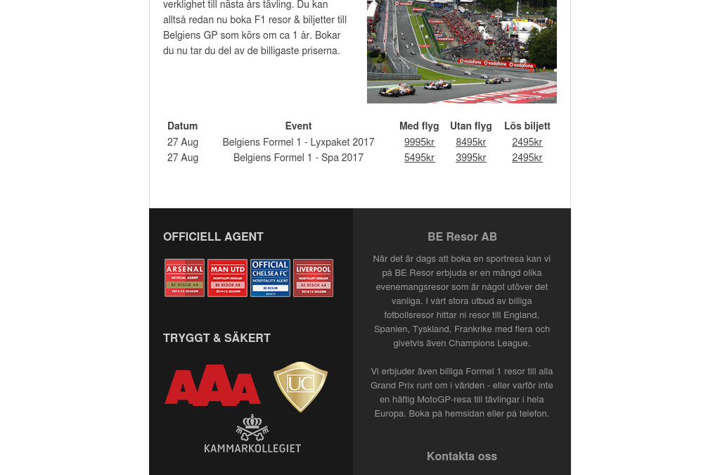 F1 resa till Belgien 2017