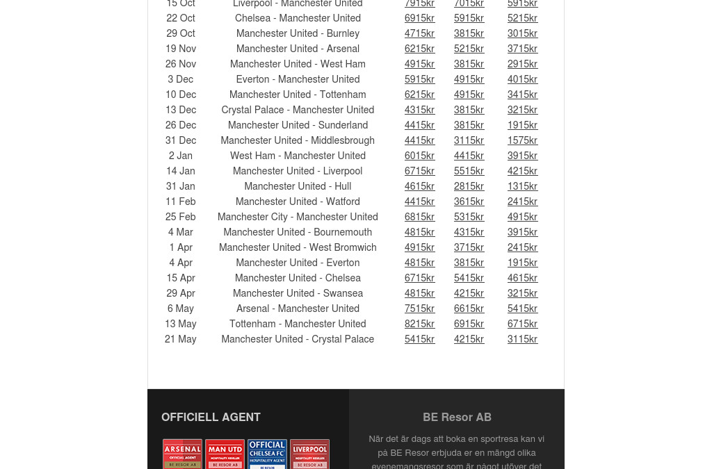 Manchester United biljetter från 1315kr